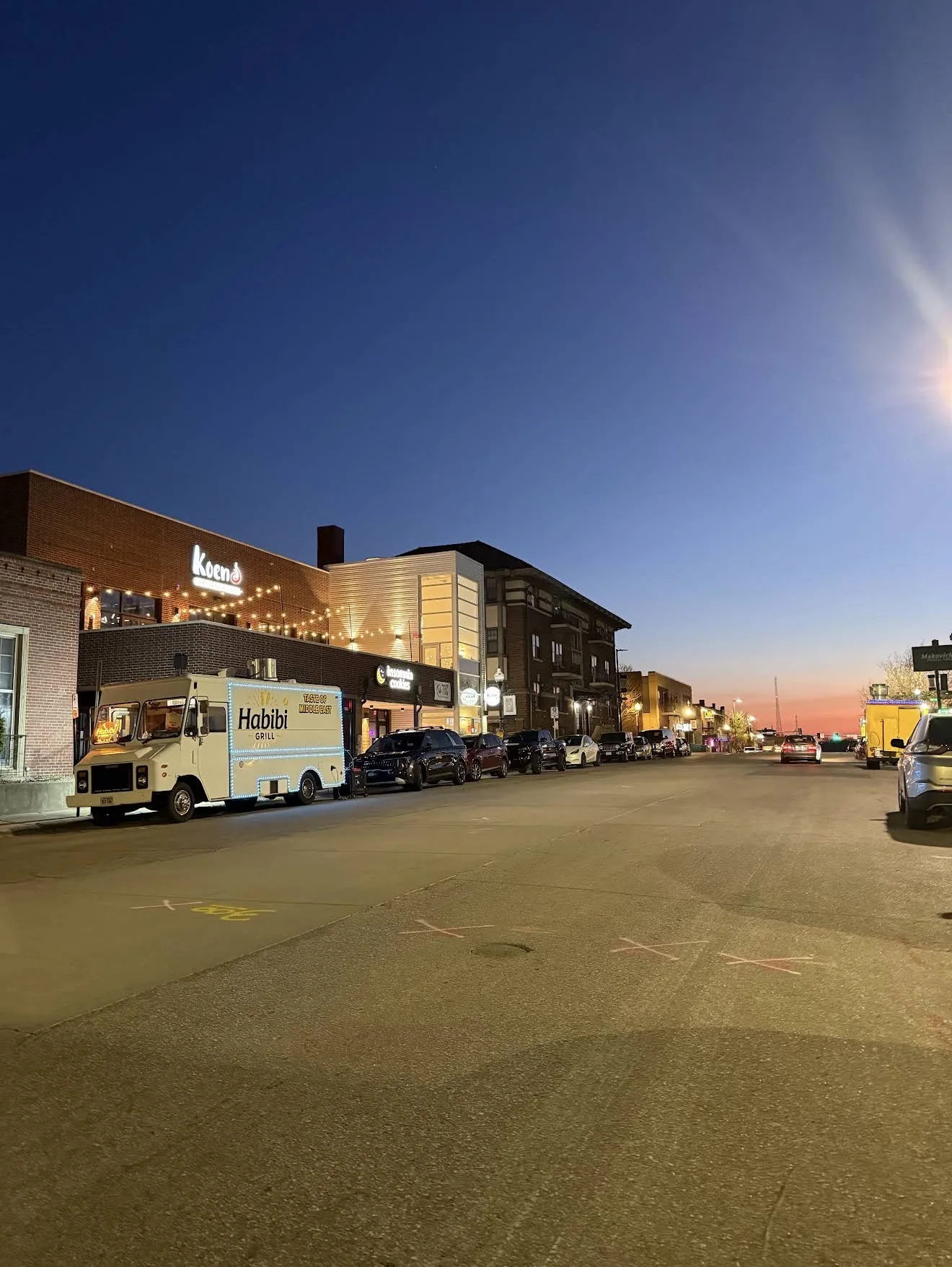 Habibi Grill truck in Blackstone at dusk